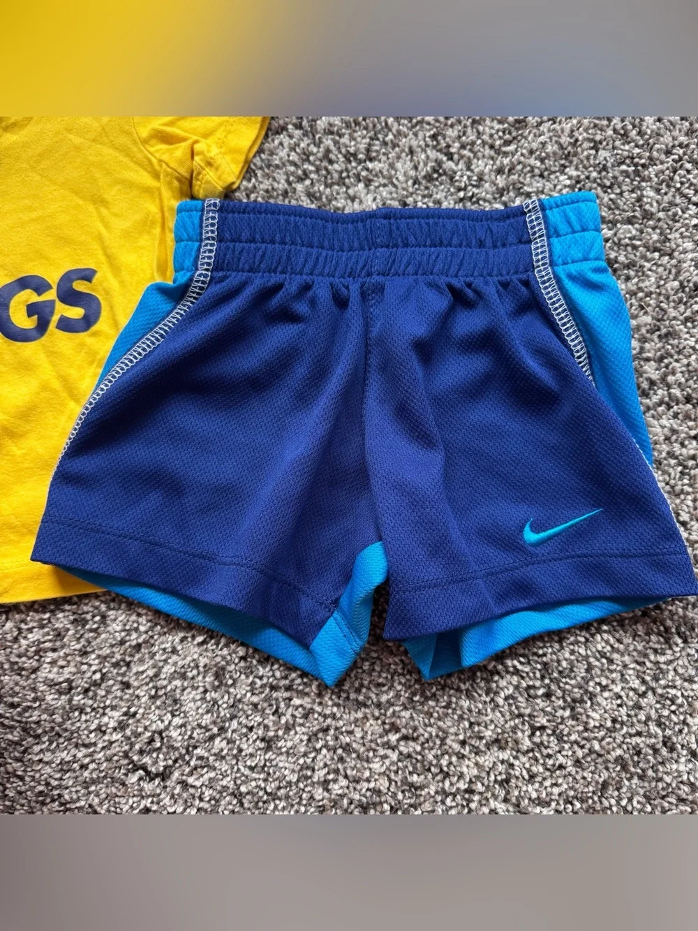 Nike Yellow 'I Run Things' Tee with Navy & Bright Blue Athletic Shorts - Picture 3 of 5